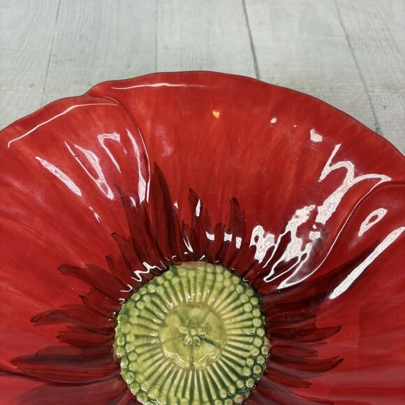 Maxcera Corp POPPIES POPPY SPLATTER Red Flower Shape 3D Ceramic 9" Serving Bowl - Picture 13 of 16